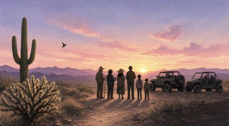The Lifelong Explorers family starting a new day in the desert